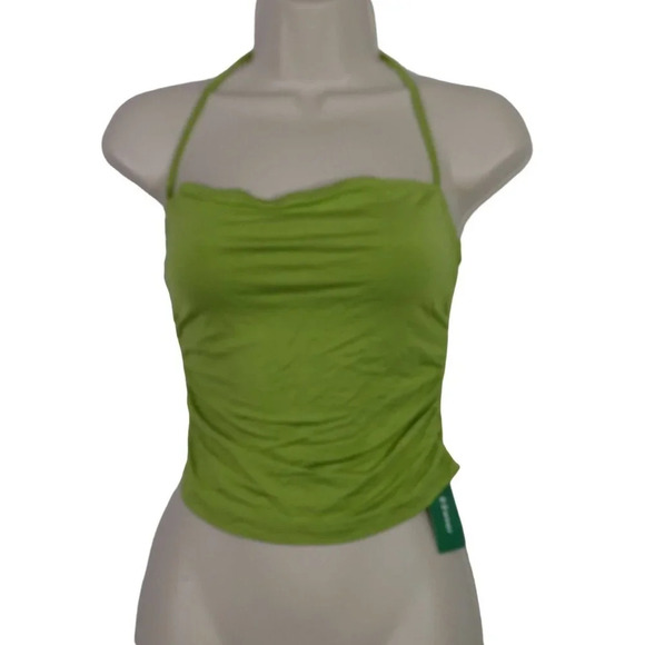 Shein EZwear Green Cropped Halter Top Women Size S Ruched Casual Vacay NEW - Picture 1 of 7